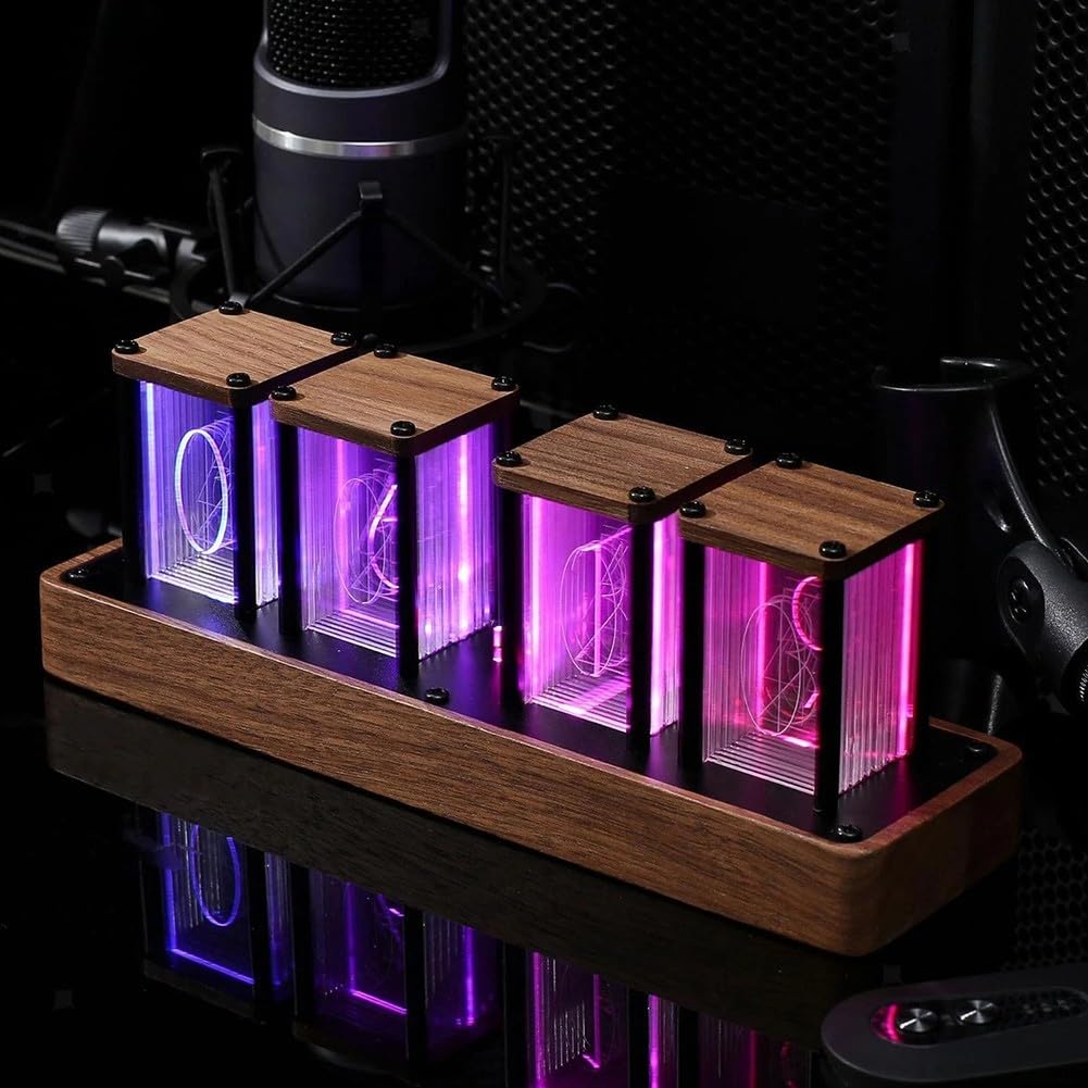 DIY Nixie Uhr aus Holz, kreative RGB-Digitaluhr, 4-stellig, 6-stellig, montierte Leuchtröhre, LED-Display (4 Röhren)