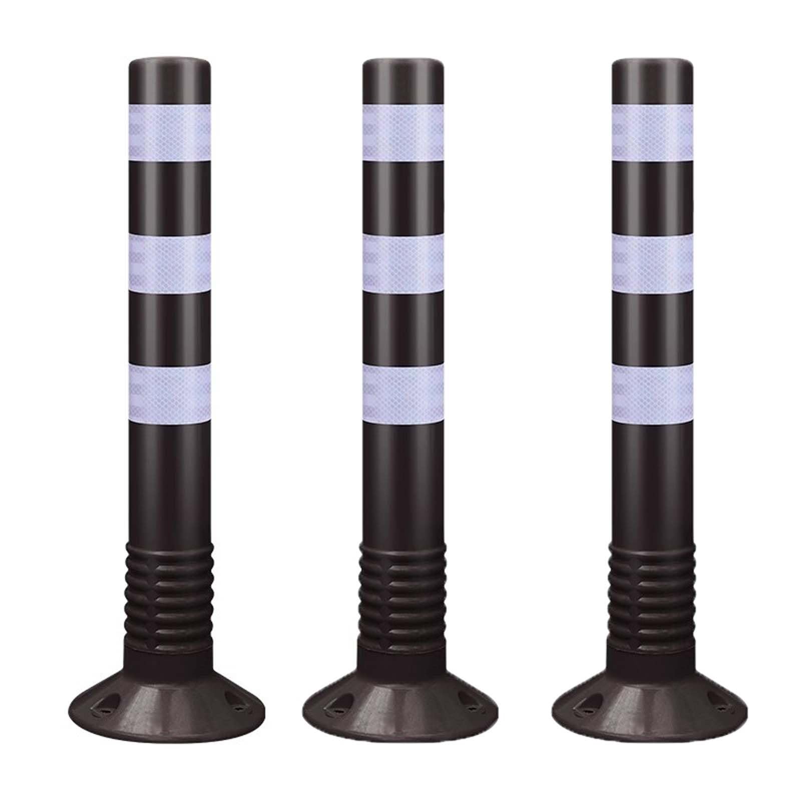 HCZKIUJY Traffic Safety Bollards with Reflective Bands - Durable Plastic Parking Barriers for Driveway and Road Delineation (Black 3pcs)