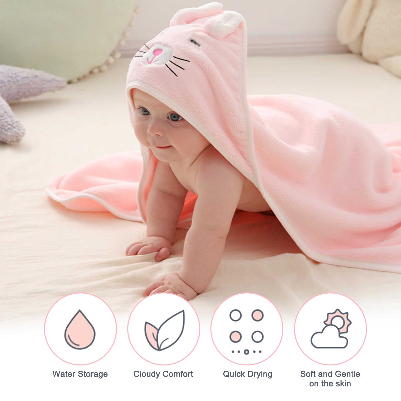 Cape De Bain Bebe 3 Pcs Serviette De Bain Bebe Douces Absorption Forte et Lavable en Machine Convient à 0-5 Ans (80 * 80cm)