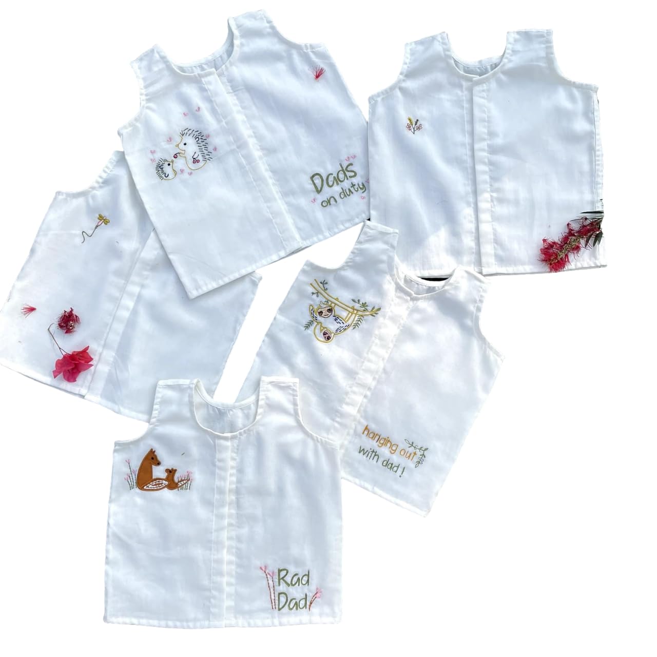 BHAAKUR Set of Five Organic Cotton Jhablas in Snap Buttons |Unisex| Soft Mulmul Jabla | Breathable and relaxed fits| Double Layered | Artisan-Made Embroideries| White | 2-3 Year