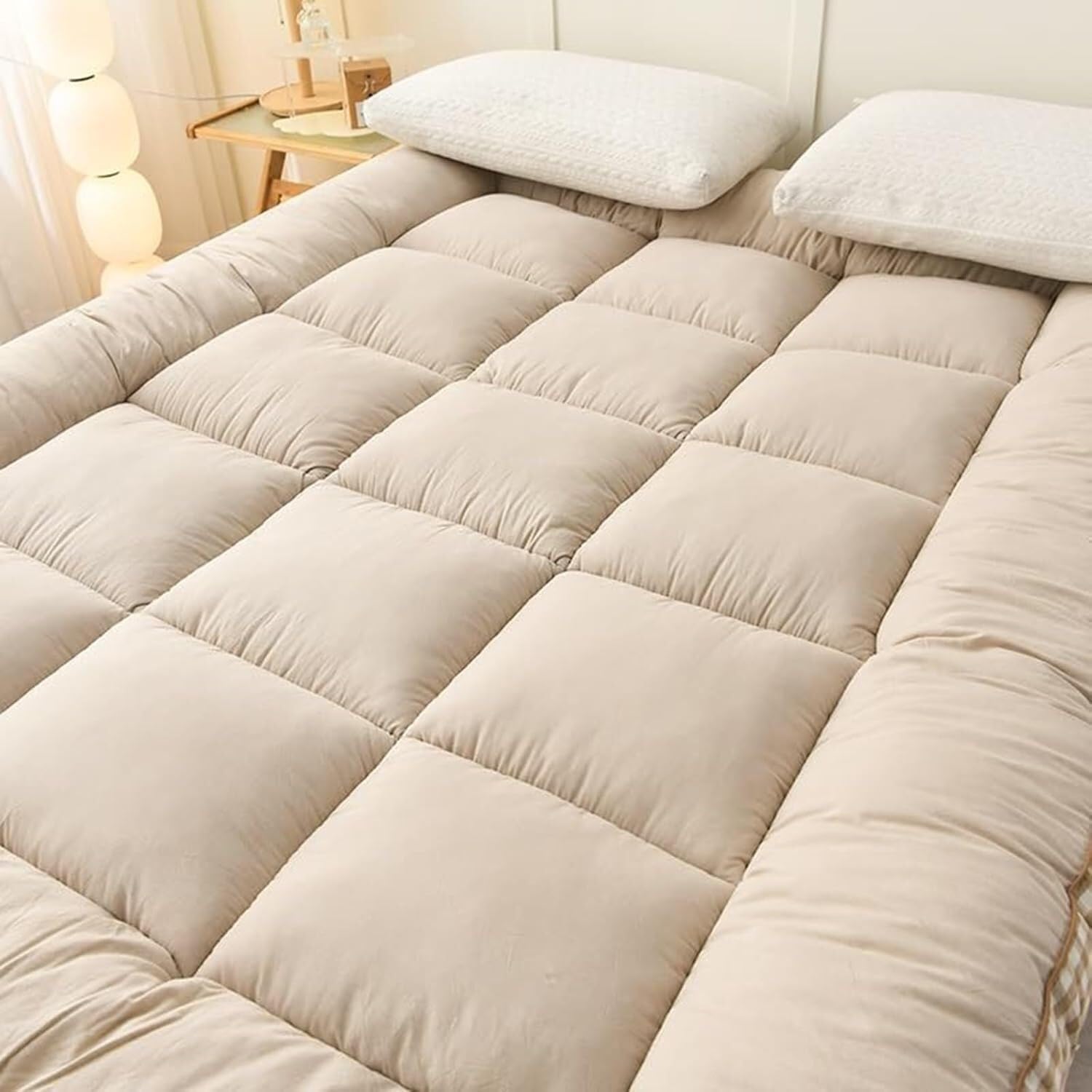 Japanische Boden-Futonmatratze, Verdickter Klapp-Futon, Twin/Full/Queen, Schlafsofa, Faltbares Roll-Up-Gästebett, Tragbare Campingmatte, Isomatte, King(Khaki,35.4"x79")