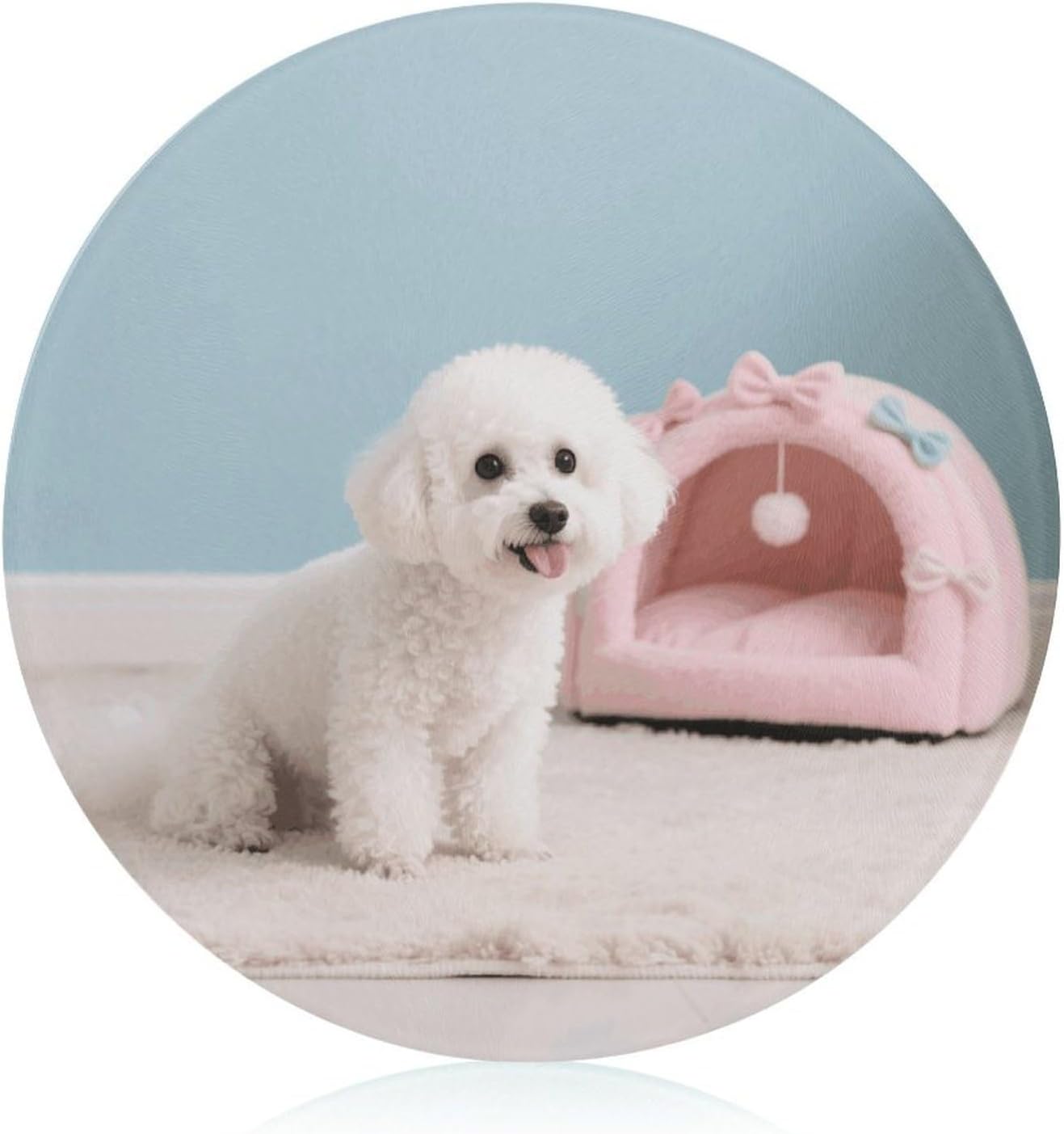 Poodles Dog Tempered Glass Cutting Board Sturdy Chopping Block Personalized Large Butcher Block Lightweight Round Chopping Mat for Kitchen Non Slip