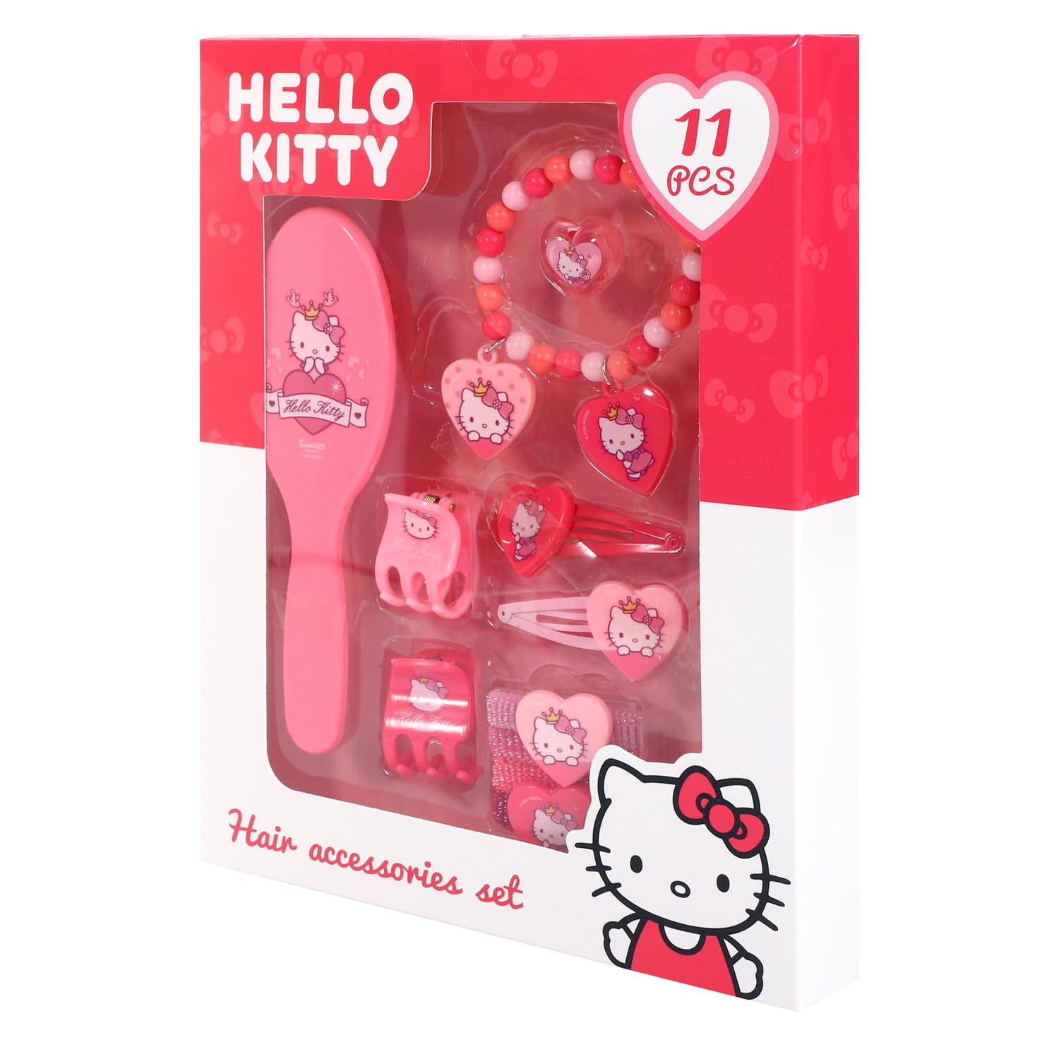 Hello Kitty 11pcs Girls Kids Hair Accessories Clips Comb Bands and Beauty Set, Multicolour, 23.5 cm x 18.5 cm - Image 2