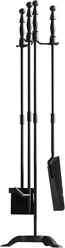 Miniatura 8 de Fire Beauty Juego de 4 herramientas para chimenea de hierro forjado negro para exterioresinteriores, incluye póquer, pala, cepillo y juego de