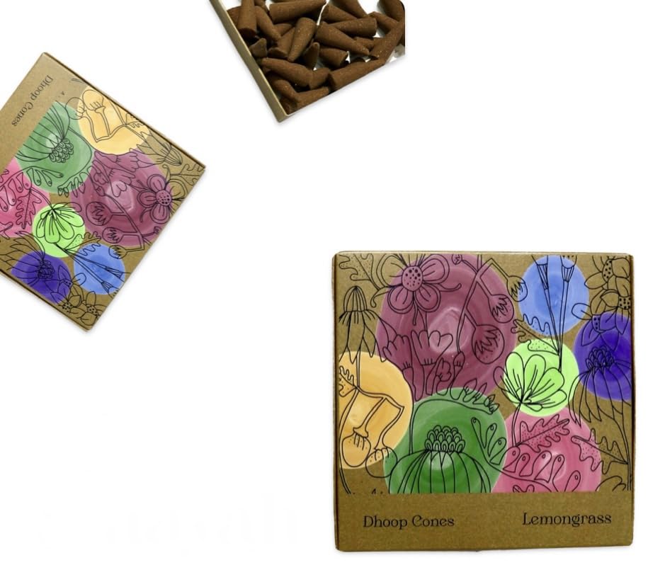 AMAYAH Luxury Organic Dhoop Cones | Lemongrass Incense Cones (100% Herbal & Charcoal Free) | Organic & Natural Dhoop Cones for Pooja | 30 Incense Cones + Holder (Re_AM-DHPCN-P)