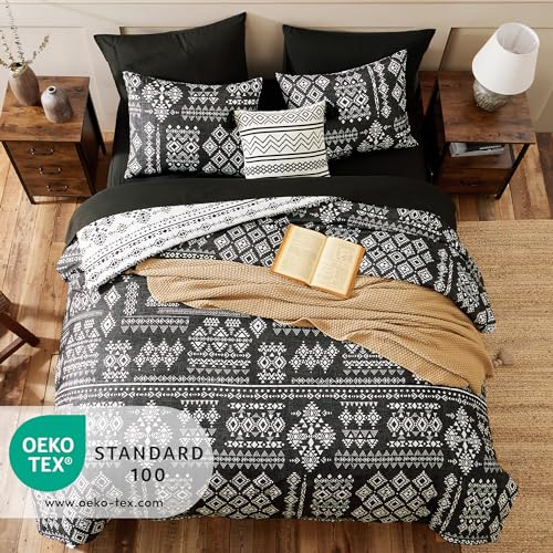 Geniospin Queen Comforter Set - 7 Pieces Reversible Bedding Set, Boho Bed in A Bag, Lightweight Soft Aztec Bedding, All Season Bed Comforter Set with Sheets, Pillowcases & Shams