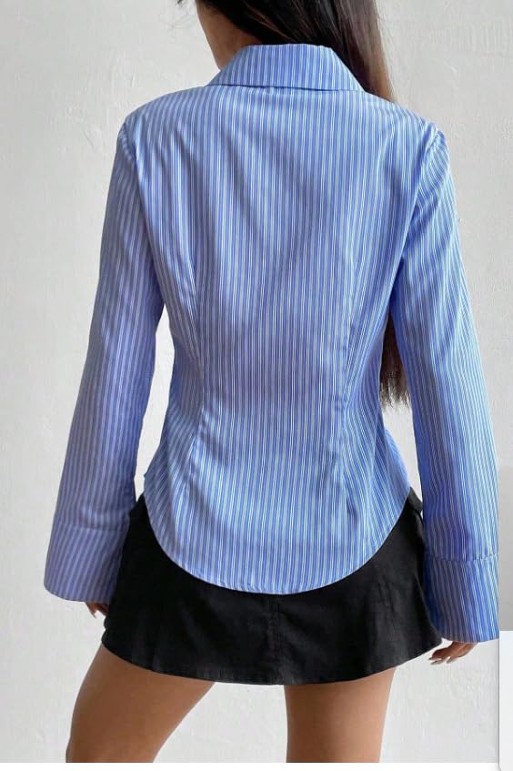 Image of Women Shirt||Women Relaxed Fit Vertical Striped Spread Collar Cotton Casual Shirt (S-12-19)