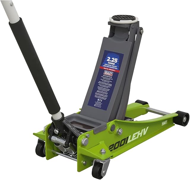 Sealey 2001LEHV 2 Tonne Low Entry Rocket Lift Trolley Jack, Hi-Vis Green