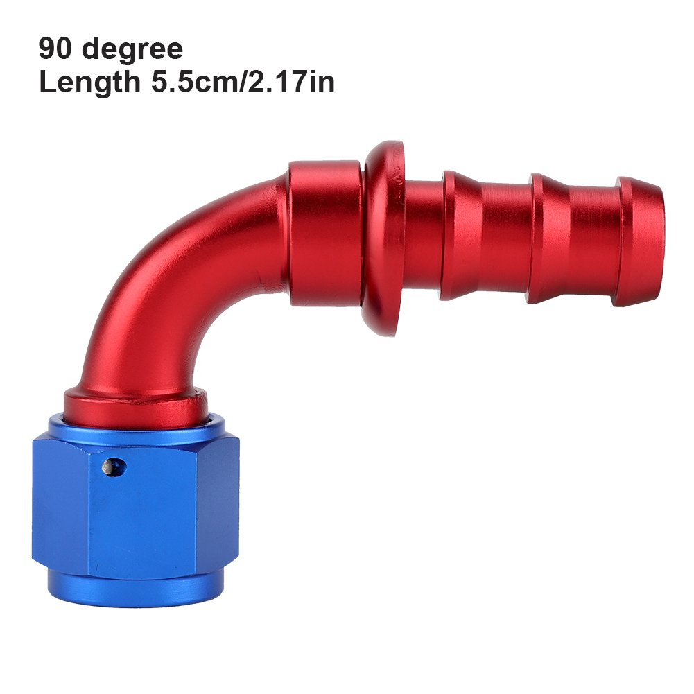 Suuonee AN6 Racor Macho 90 Grados Push On Twist Lock – Aluminio T6160 Azul/Rojo Para Mangueras Combustible