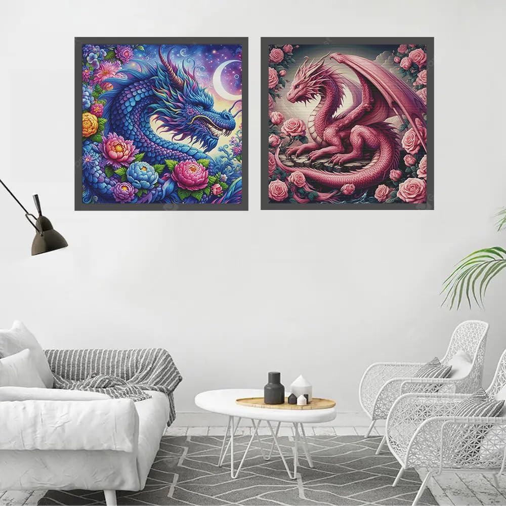 HKLIOPU Cross Stitch Kits for Adults-Pink Fantasy Dragon,11CT Printed Cross Stitch Kits,Stamped Embroidery Kits for Adults Wall Art Home Decoration 16x16 Inch (LZ184) - Image 3
