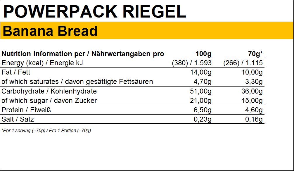 Peeroton Powerpack Riegel Banana Bread - Energieriegel ohne Zucker - Protein Snack Mahlzeitenersatz mit langanhaltender Energieverfügbarkeit - der Haferriegel, der sättigt und stärkt - 18 x 50 g