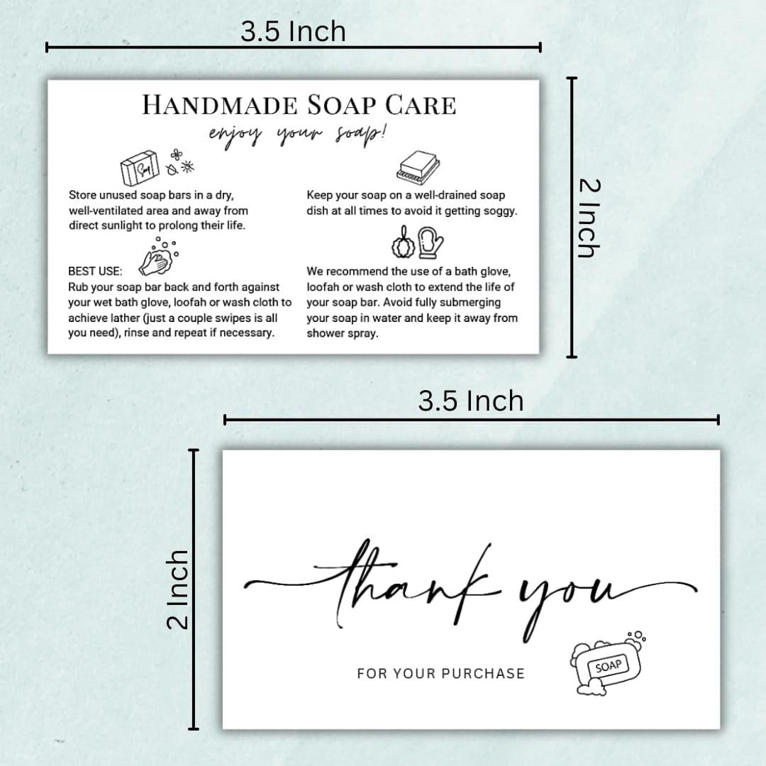 Handmade Soap Care Cards | 50 pack 2 x 3.5 Inch business card size | Handmade Soap Bar Card Instructions | Instructions for Soap Maker Clients Care Guide - Image 2