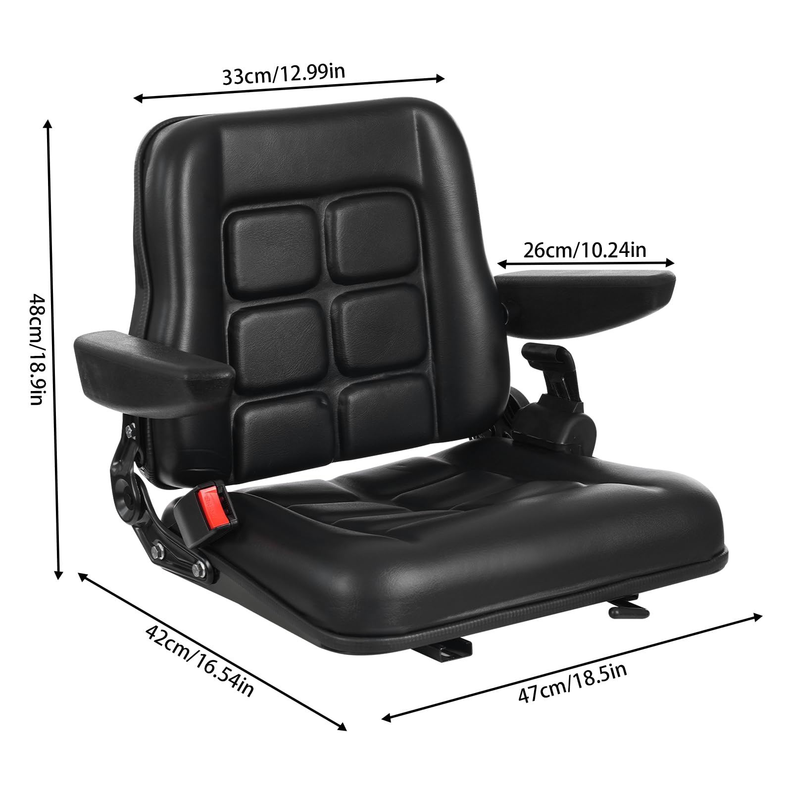 Seggiolino universale per carrello elevatore, sedile trattore con cintura di sicurezza, sedile regolabile in pelle di PVC, sedile del carrello elevatore fino a 100 kg, sedile