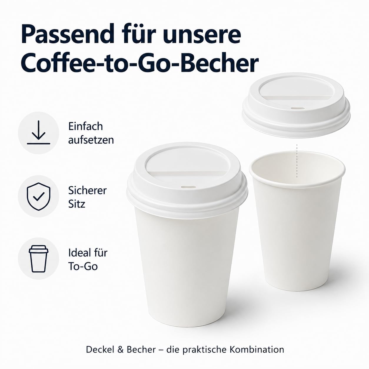 Coffee-to-Go Deckel Weiß – Ø 80mm - Trinkdeckel für Heißgetränke, Kaffee, Tee & Kakao – Stapelbare Becherdeckel für Gastronomie, Café, Büro & To-Go - Passend für unsere Kaffeebecher (200)