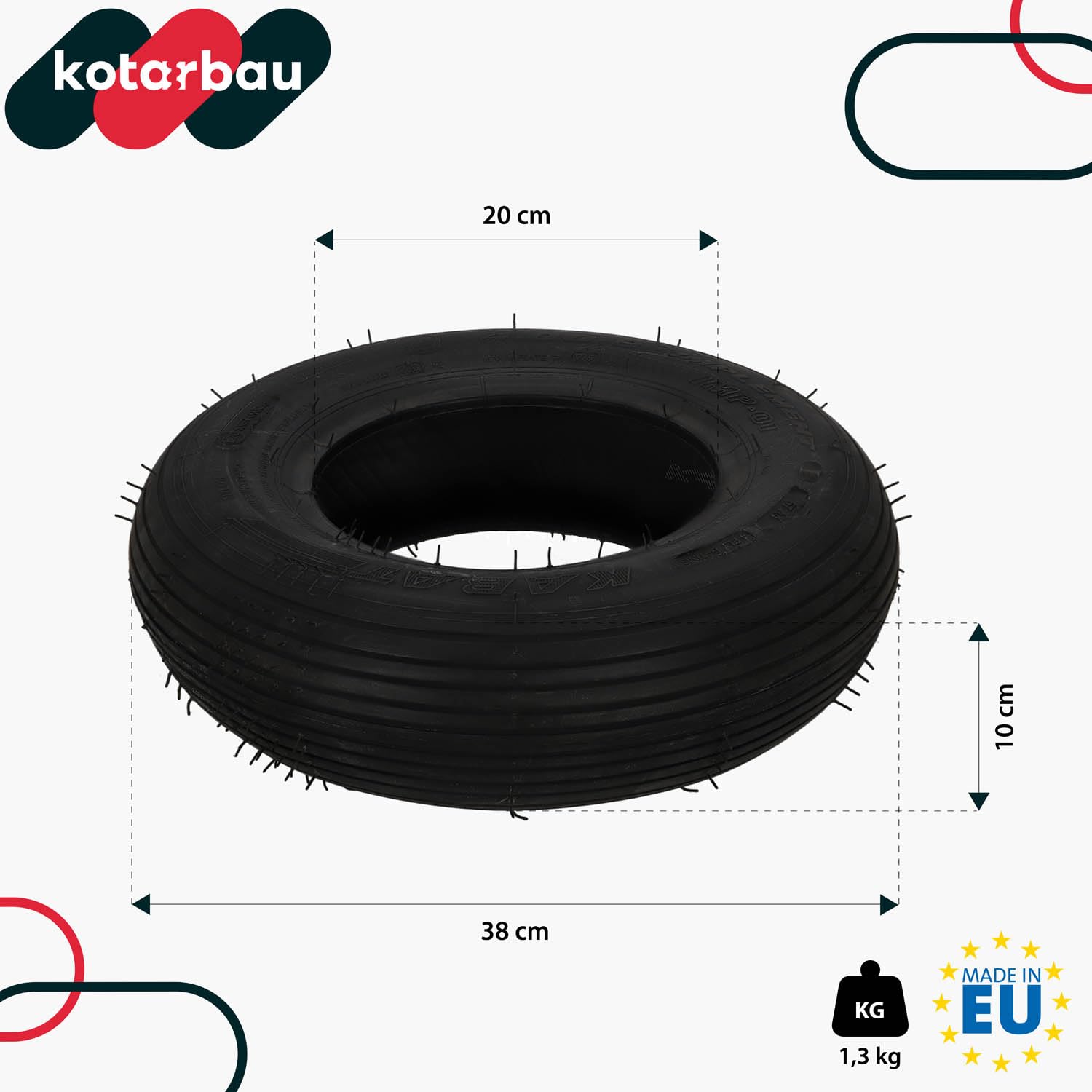 KOTARBAU® Schubkarre Reifen - 4.00-8 - Sackkarre Ersatzreifen - ⌀ 38 cm - für Schubkarrenrad - Schubkarrenreifen - Gummi - Schwarz