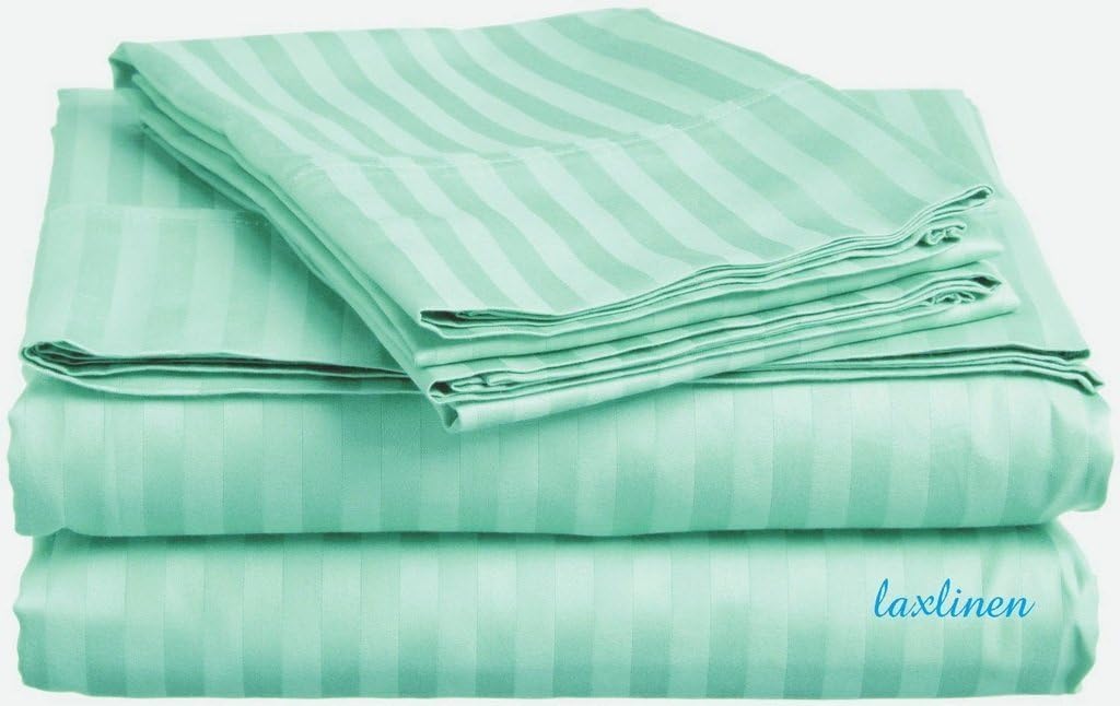 LaxLinen 400 Thread Count 100 Percent Egyption Cotton Queen Sleeper Sofa Bed Sheet Set (60" x 74" x 9") Turquoise Stripe