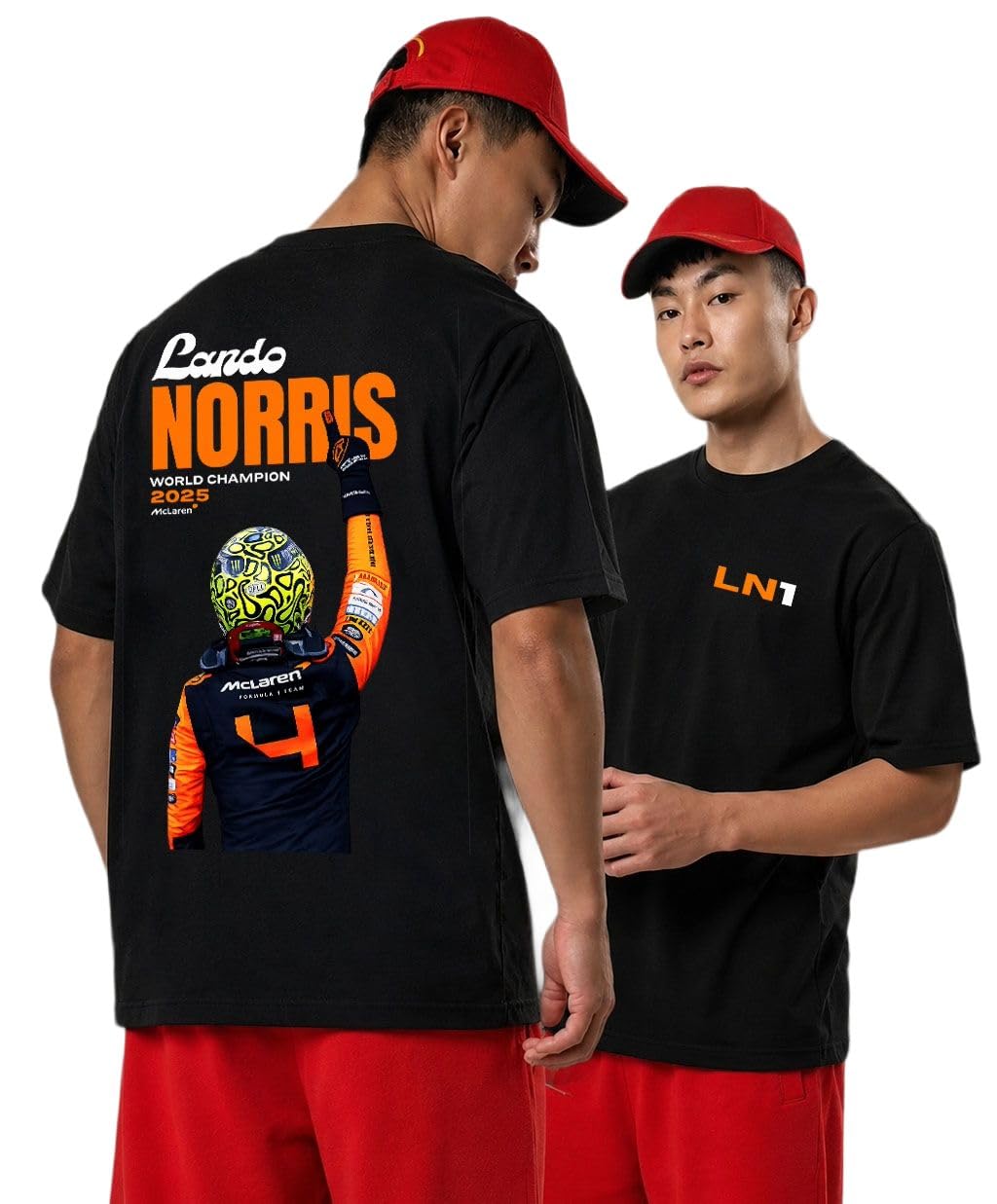 Mens Black Half Sleeve Drop Shoulder Graphic Printed T-Shirt | Lando Norris F1 T Shirt for Men | Formula 1 Motorsport Racing Tee | Oversized Streetwear Graphic Tshirt-picture-51
