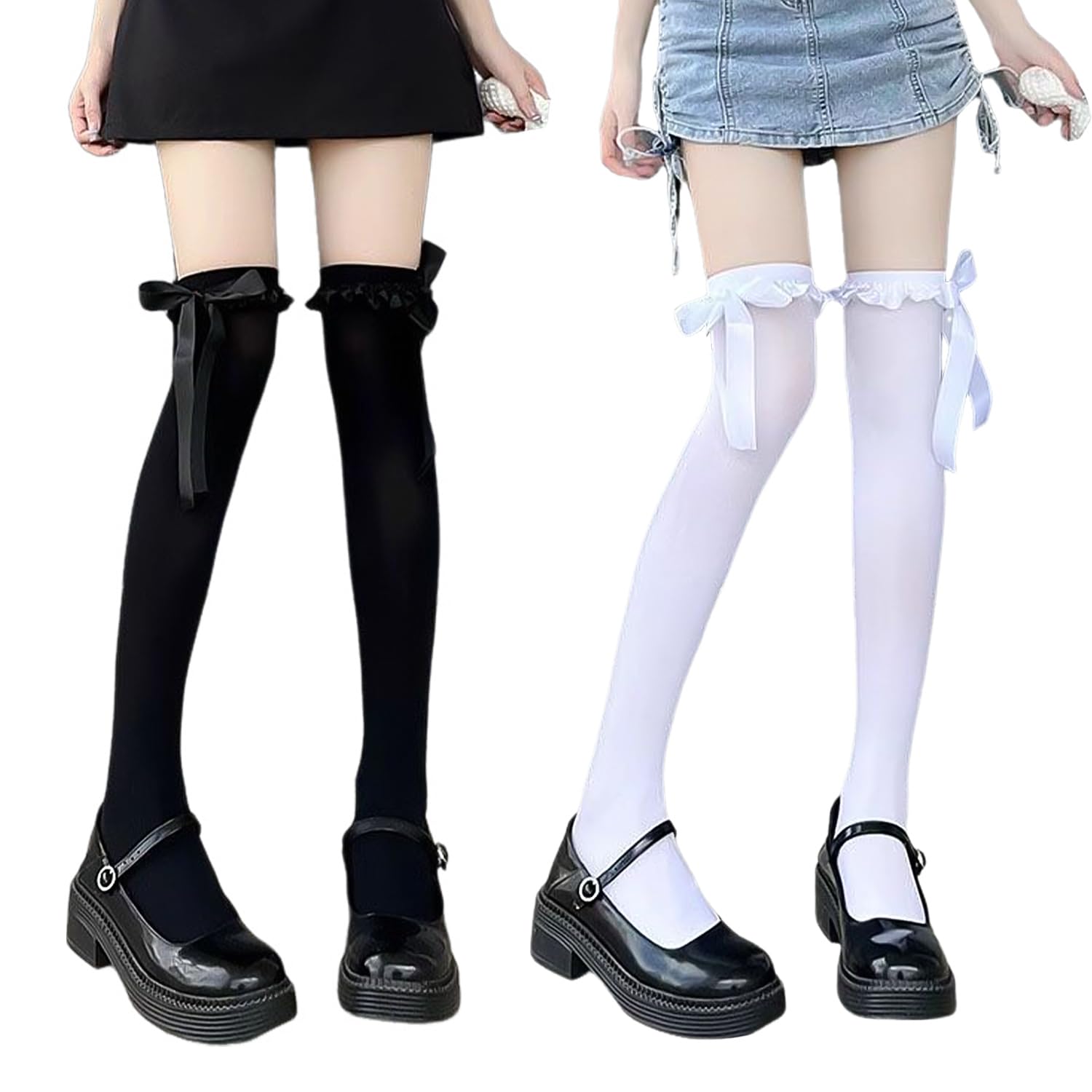 2 Pairs Of Bow-Tight Over-Knee Socks, Sweet And Cute Socks, Clothing Accessories, Soft And Elastic Stockings.