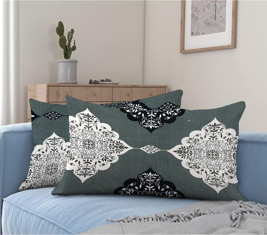Image of la'amour 100% Cotton Elastic Fitted Bedsheets with 2 King Size Pillow Covers Double Bed with All Around Elastic Supersoft Size - 72 King Sizex78+10 inches Grey and Black 200 tc - 220 tc