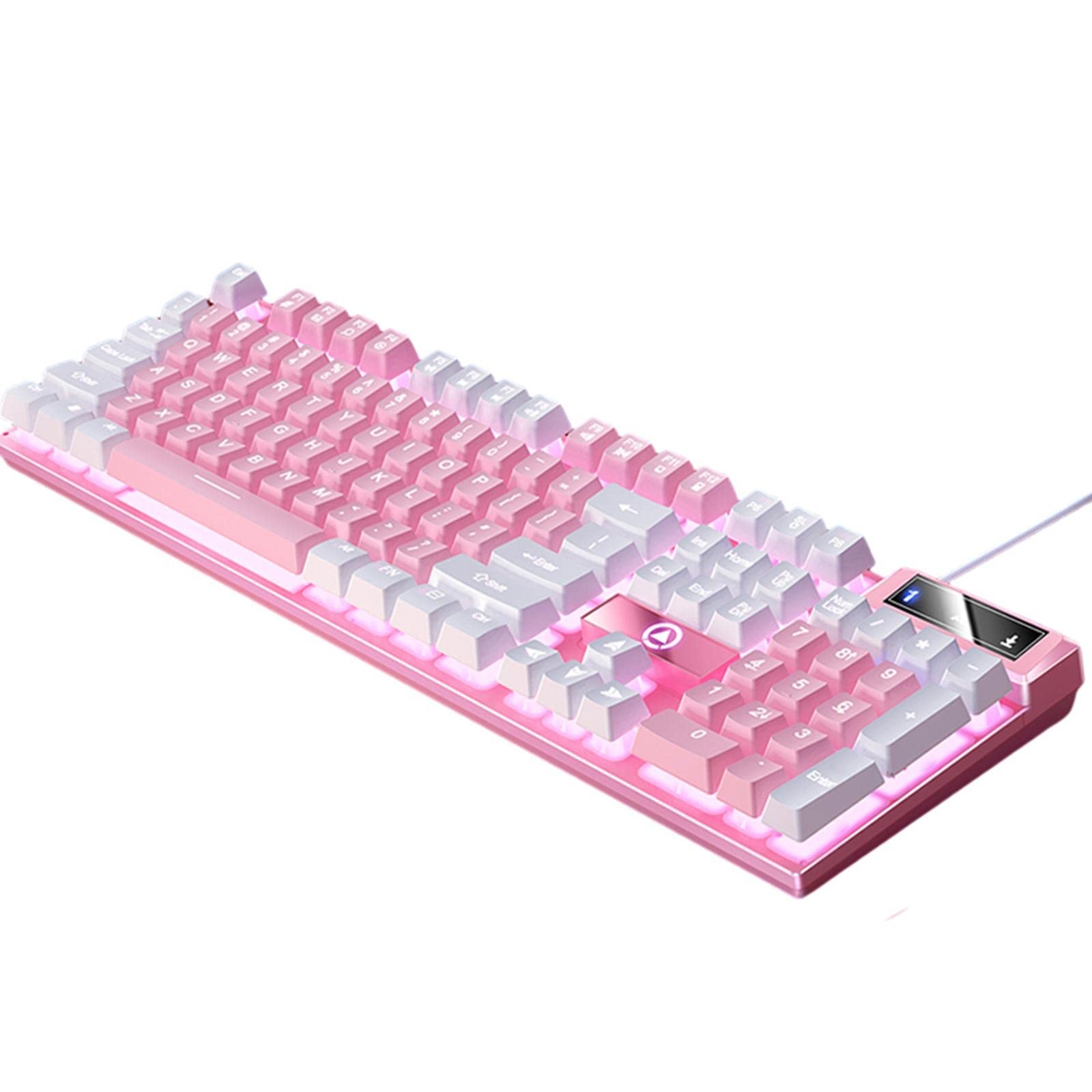 Mechanical Gaming Keyboard USB LED Lighting for Game Office Pink White-image-30