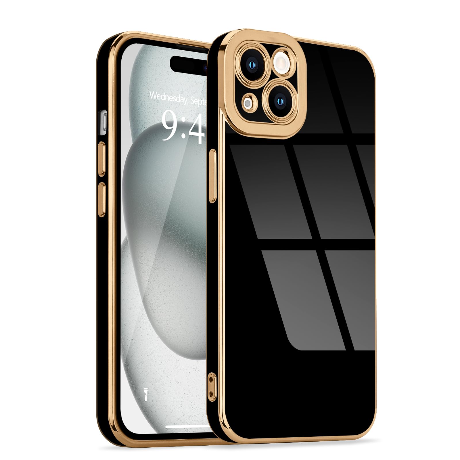 Lafunda Designed for iPhone 15 Plus Case Cute, Luxury Plating for Women Girls Gold Edge Soft TPU Bumper Cover with Camera Protection Shockproof