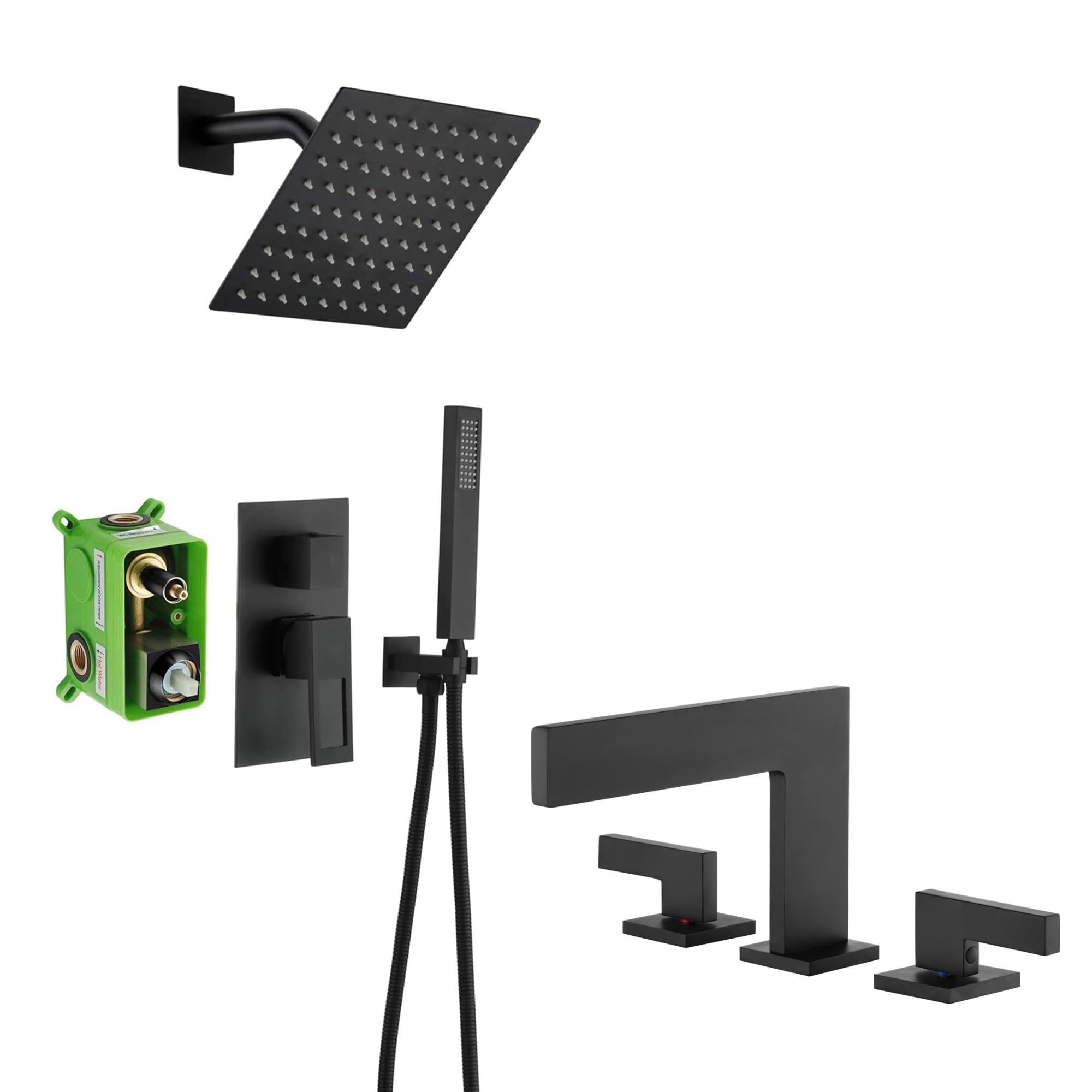 Jnfidosr Black Shower System S3218di+ Widespread Bathroom Sink Faucet S1419w-Mb