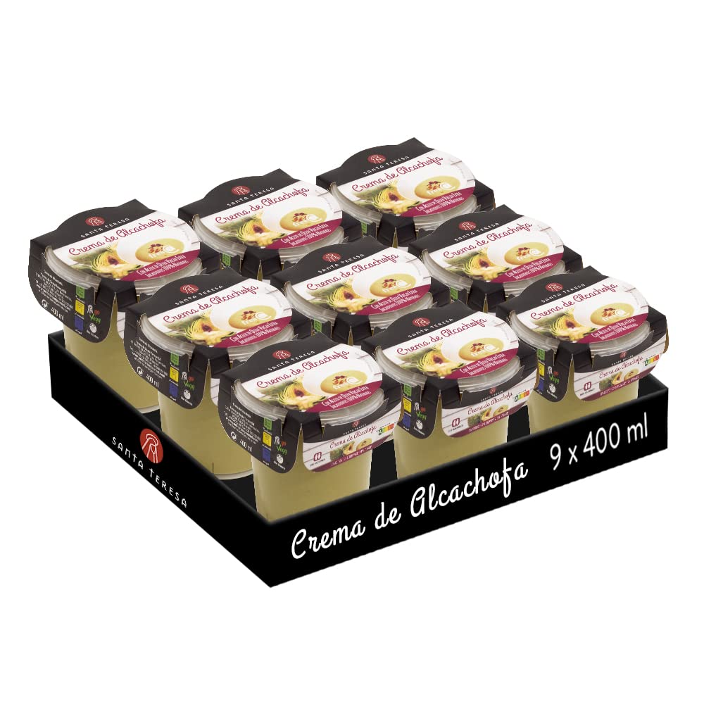 Santa Teresa - PACK 9 Cremas De Alcachofa - Elaboradas Con Ingredientes Naturales, Sin Conservantes Ni Aditivos - Envases Aptos Para Microondas, Calentar Y Listo - 9 unds x 400 Ml
