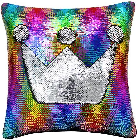 USTYLES Mermaid Pillow Case Reversible Sequin Pillow Covers 16x16 Throw Pillow Case Home Décor Colorful Wave and Silver 1PC