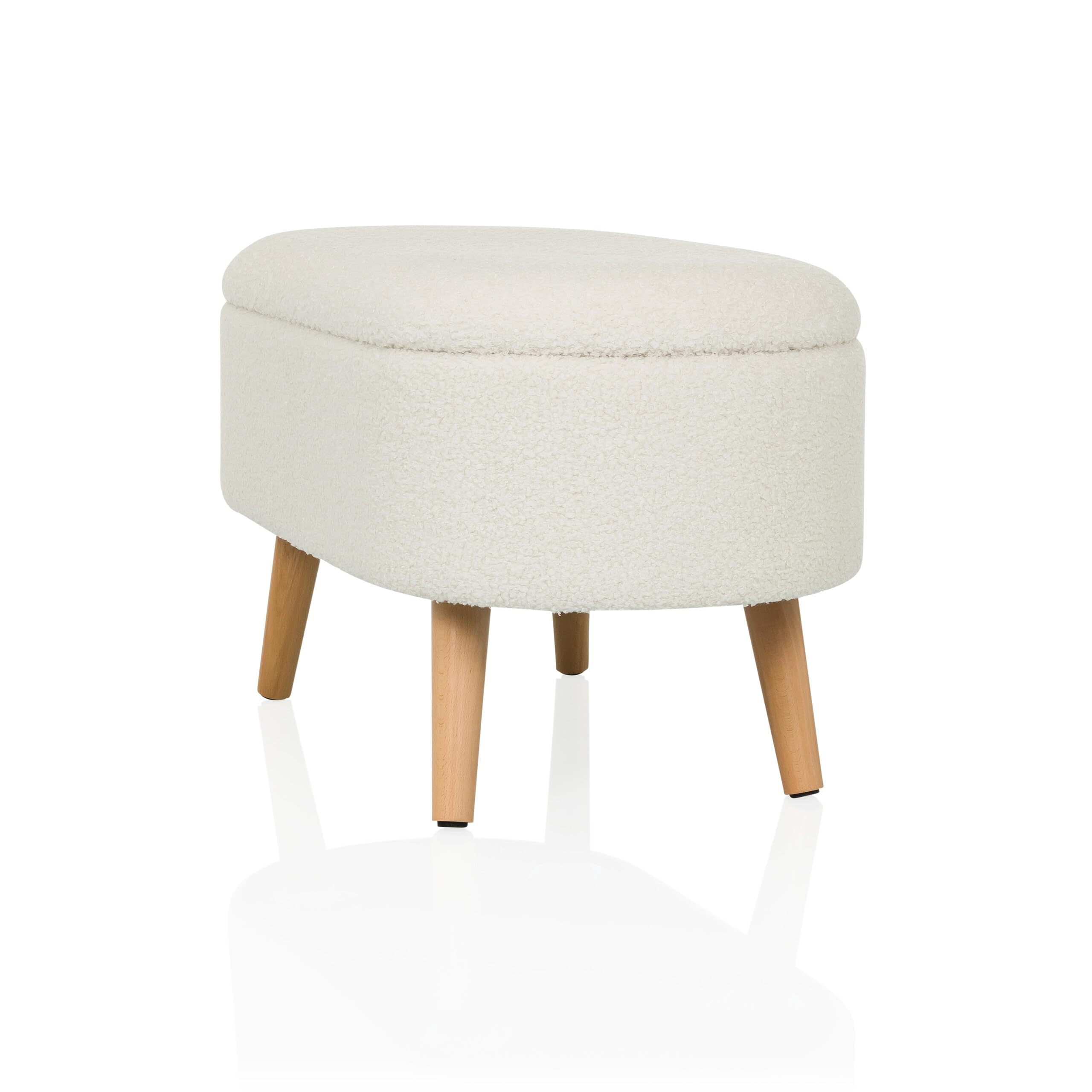 Banco con Espacio de Almacenamiento, Tejido bouclé STORIANO Banco escandinavo tapizado con Tapa para salón Dormitorio Pasillo, Blanco
