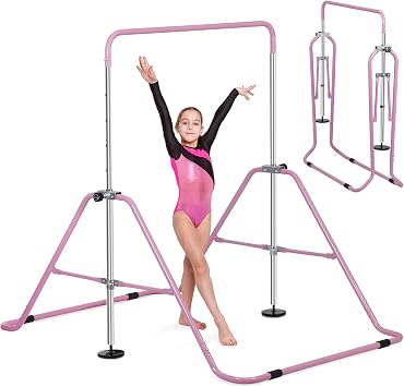 ZENY Gymnastic Bar for Kids, Height Adjustable Gymnastics Horizontal Bar Gymnastics Kip Bar, Folding Gym Training Monkey Bar, Kids Gymnastics Equipment for Home