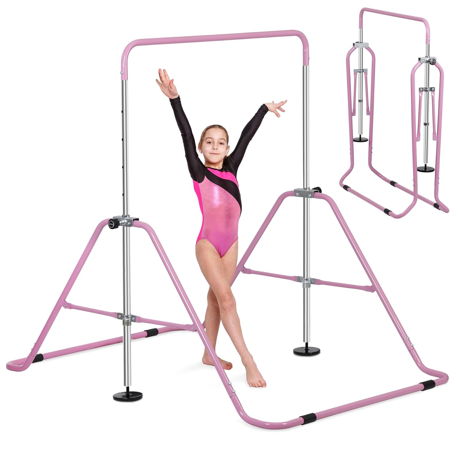 ZENY Gymnastic Bar for Kids, Height Adjustable Gymnastics Horizontal Bar Gymnastics Kip Bar, Folding Gym Training Monkey Bar, Kids Gymnastics Equipment for Home