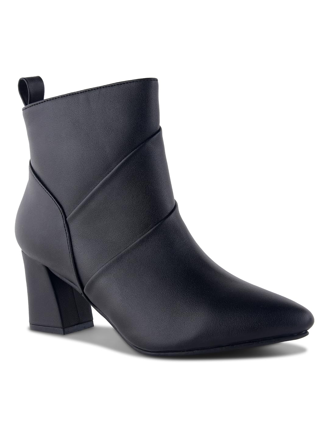 Chic Pointed Toe Block Heel Black Ankle Boots-image-46