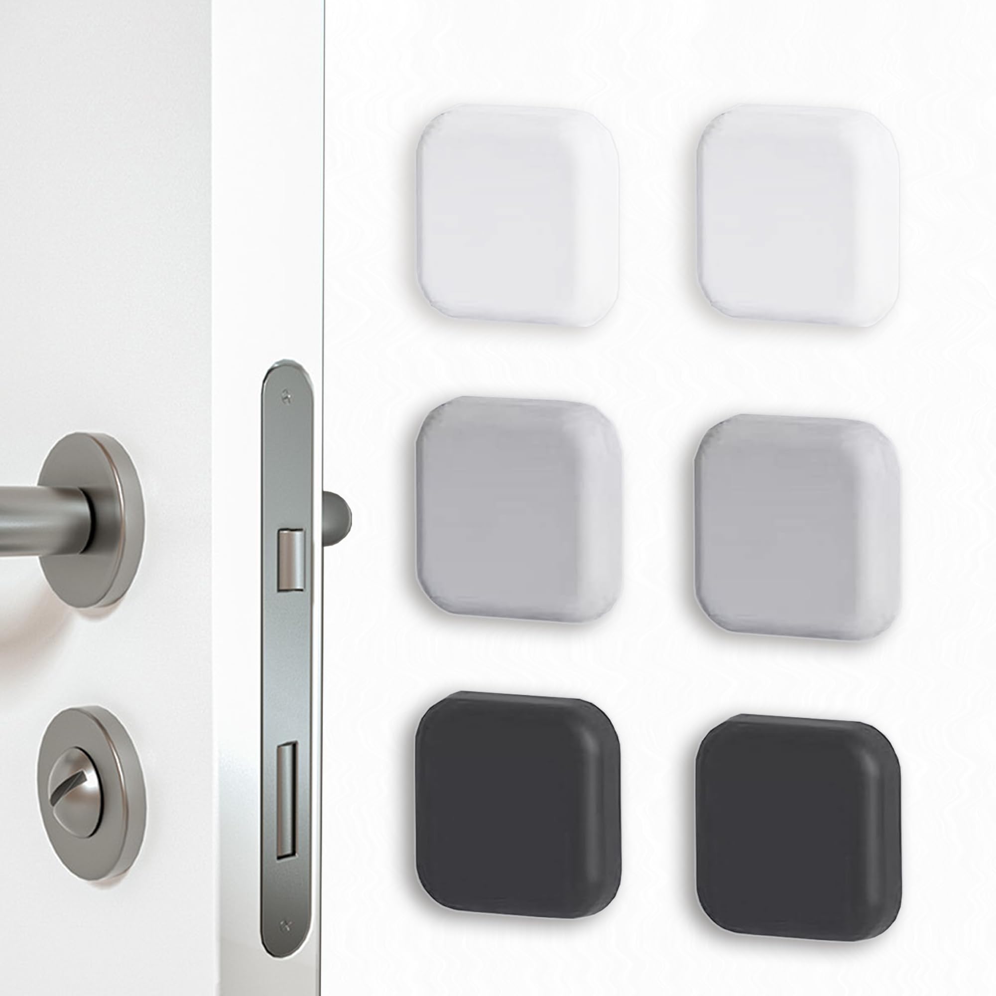 Self-Adhesive Door Stops [Pack of 6] - Silicone Wall Protection for Door Handles, Furniture & Walls - Noise Absorber as Door Buffer Against Scratches - 4.5 x 4.5 cm (White/Grey/Black)