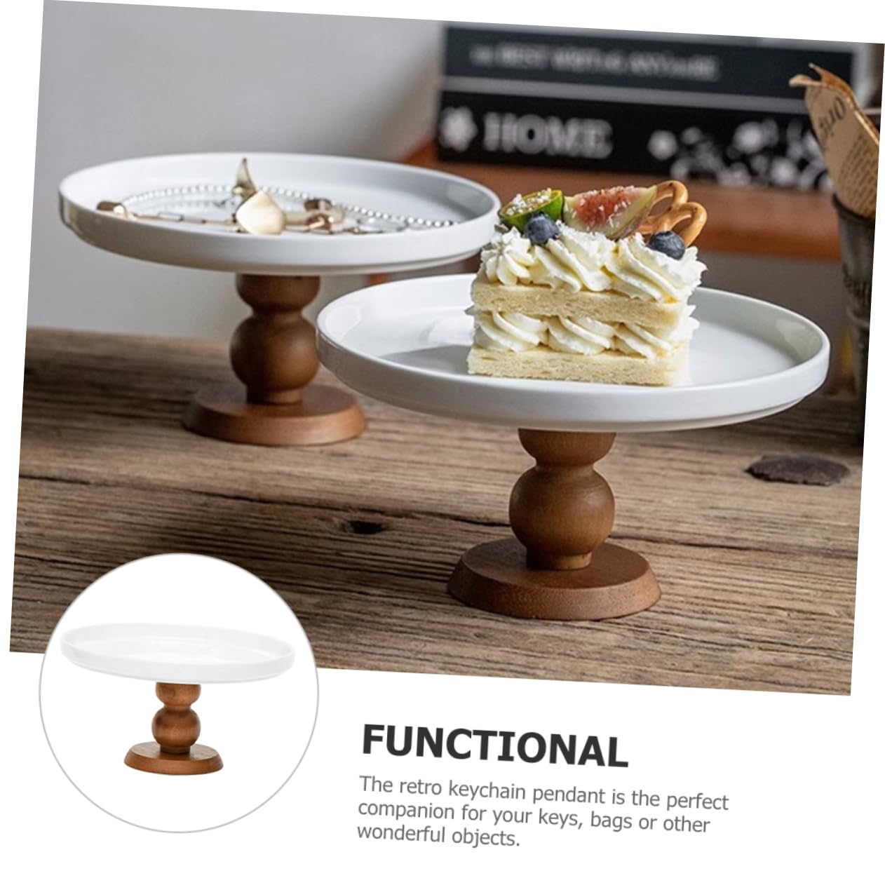 ABOOFAN Alzata per Dolci in Ceramica e Legno, Design Retrò Base Alta, per Torte, Cupcake e Dessert su Tavoli da Festa e Matrimonio