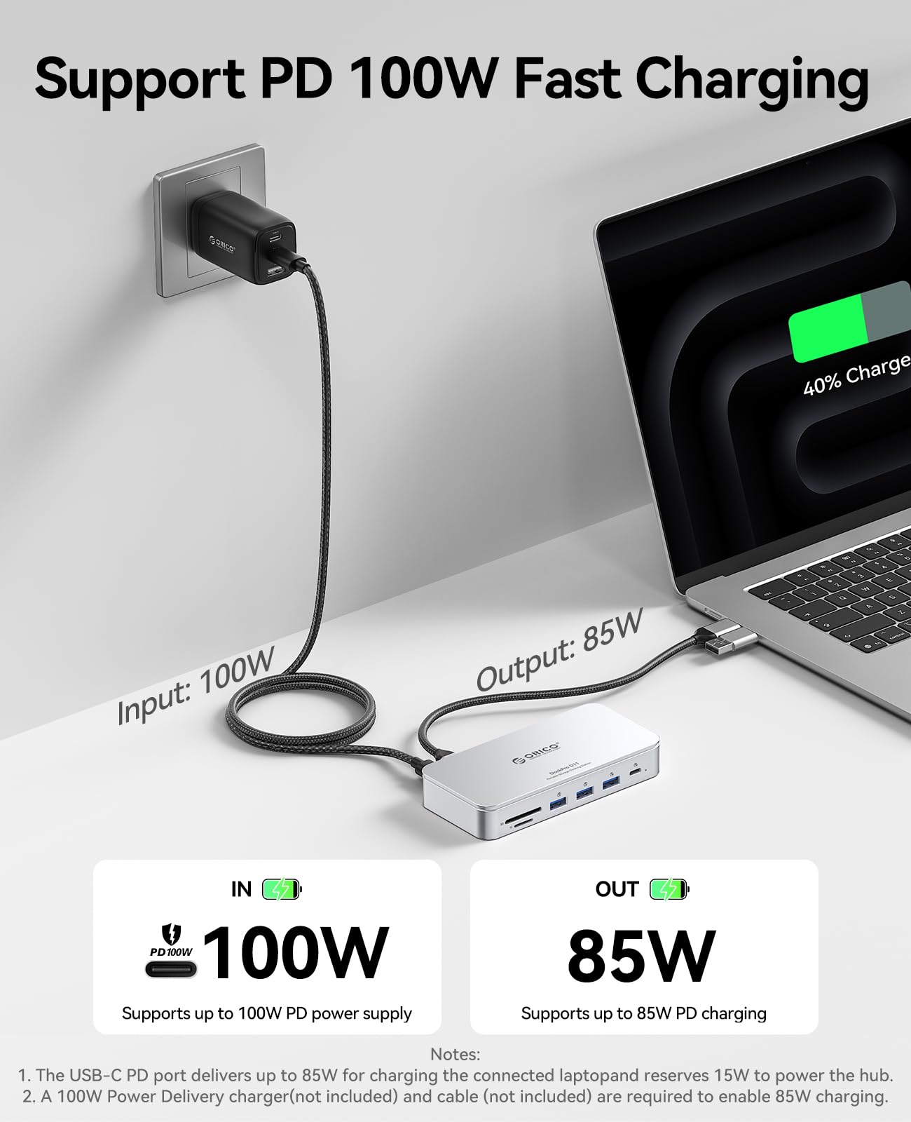 ORICO Stacja dokująca 11 w 1 z obudową 8 TB M.2 NVMe/SATA SSD, stacja dokująca do laptopa, 2 monitory z HDMI 1 x DP 8K 30 Hz, 2 x USB-A/C 10 Gbps, SD/TF, 100 W PD, 1 Gbps Ethernet, USB C do MacBook
