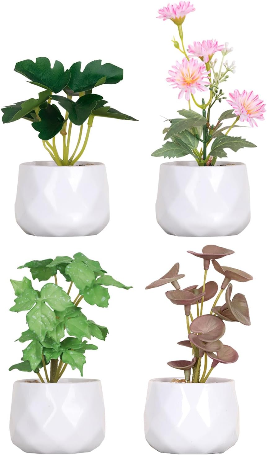 Homarket 4 Packs Small Fake Plants Artificial Potted Plants for Home Decor Faux Indoor Plants for Office Desk Farmhouse