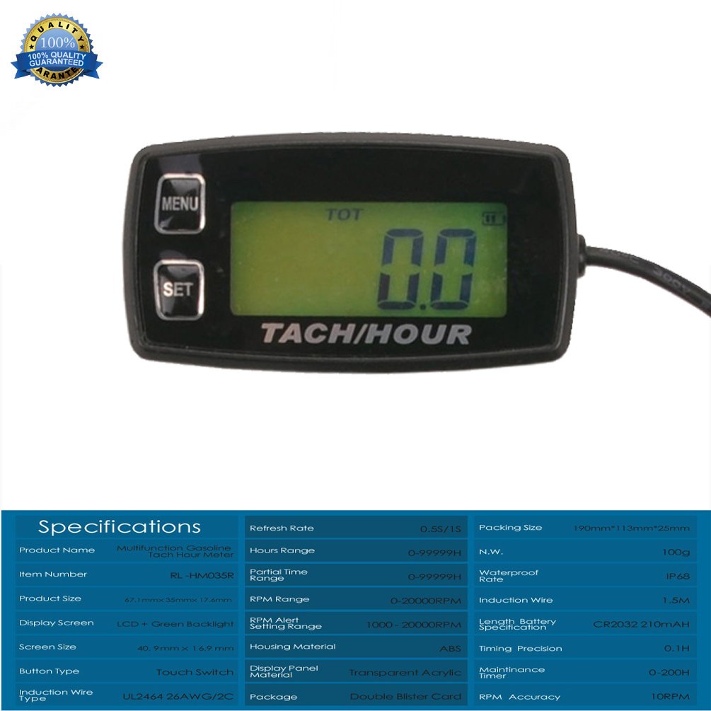 Buy Inductive Tachometer, Alarm RPM,Backlit Engine Hour Meter, Track