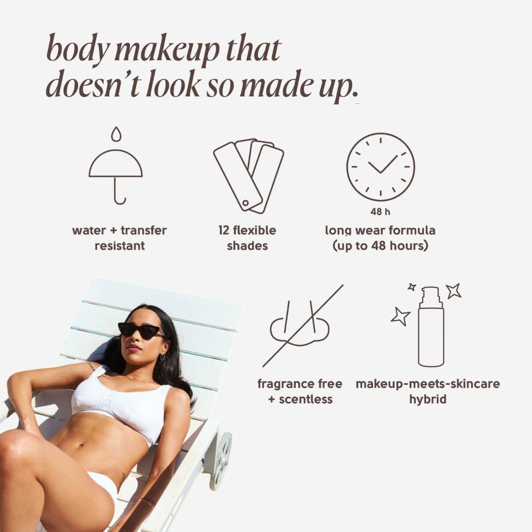 Tinge Tint Body Makeup, hält bis zu 48 Stunden, Creme mit mittlerer Deckkraft mit Aminosäuren, Hyaluronsäure und Lysin, halbmattes Finish, wasser- und übertragungsbeständig, parfümfrei, 100 ml – Deep