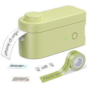 Makeid L1 Label Maker Machine with Tape - Portable & Rechargeable Label Makers Compatible with 9 12 16mm Waterproof Tape - Mini Bluetooth Labeler for Organizing Office Home School (Green Tape)