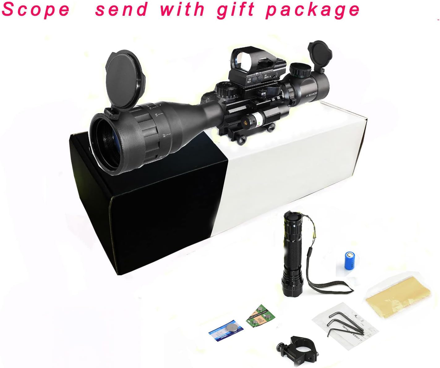 4 16x50AO Rifle Scope Combo Dual Illuminated with Green Laser Sight 4 Holographic Reticle Red Dot for Rail Mount Image