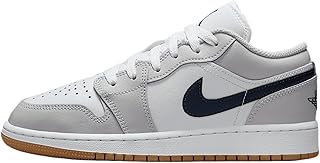Air Jordan 1 Low Big Kids' Shoes (553560-146, White/Neutral Grey/Gum Medium Brown/Midnight Navy)