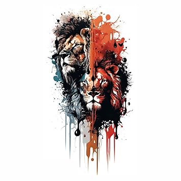 Komstec Lion And Tiger Multicolor Tattoo Temporary Tattoo Sticker For Male And Female Tattoo Temporary Body Art