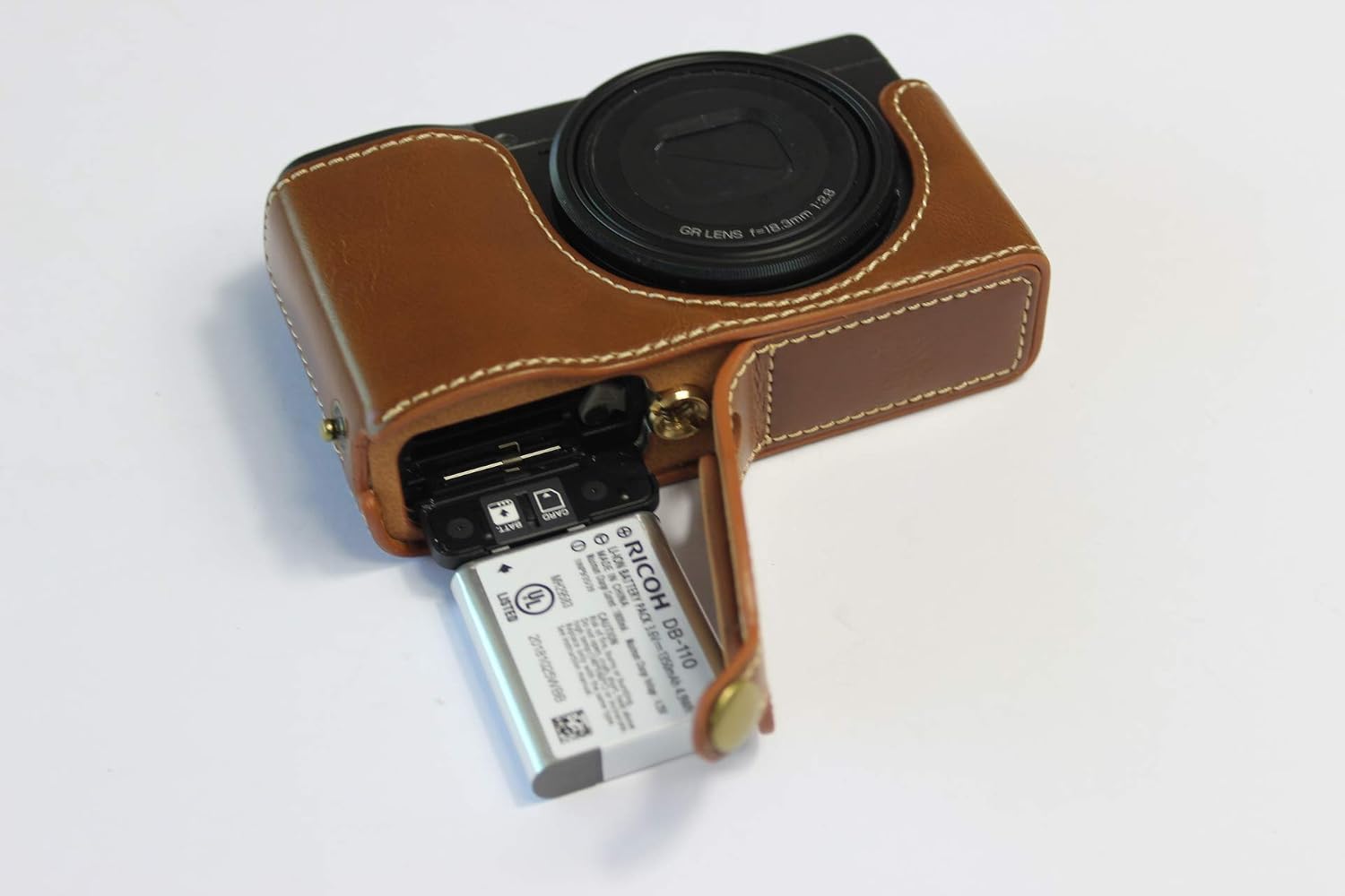 Ricoh GR III Case, BolinUS Handmade PU Leather Half Camera Case Bag Cover Bottom Opening Version for Ricoh GR III with Hand Strap (Brown)