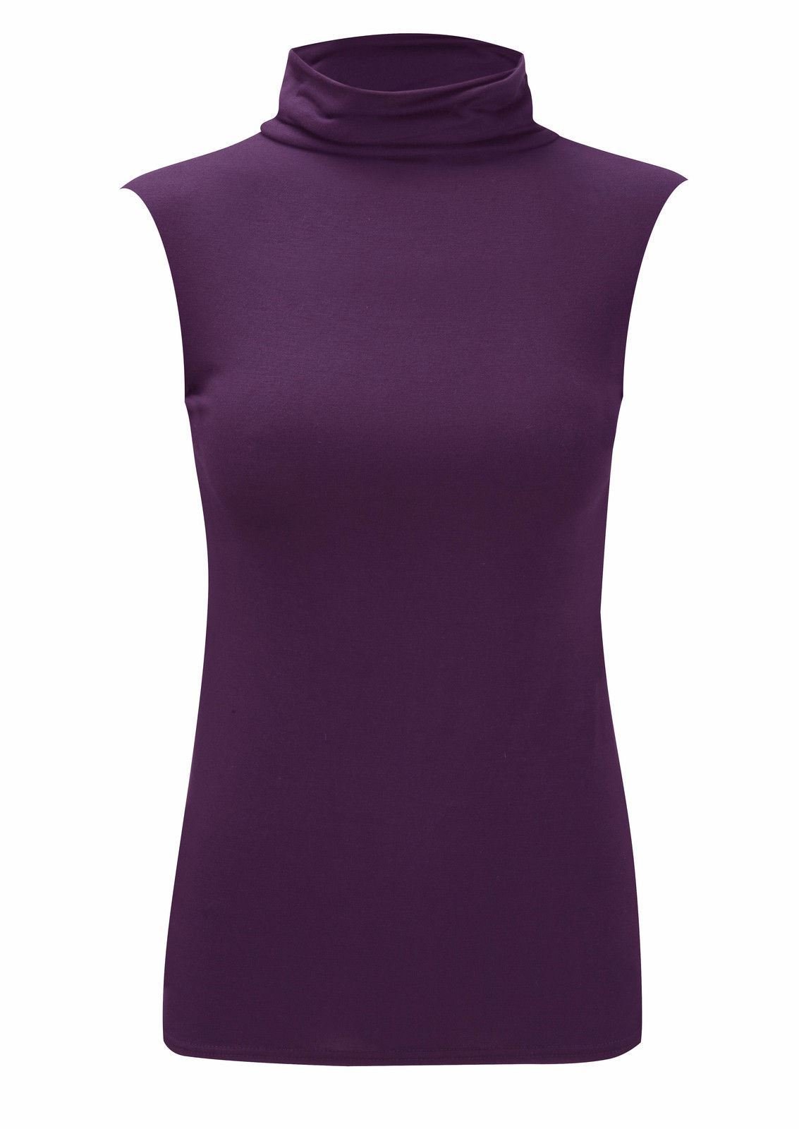 Real Life Fashion Ltd Women's Purple Polo Turtle Neck Sleeveless Top Stretch Jumper Bodycon Top #( Polo Neck Plain Top#Uk 16-18#)