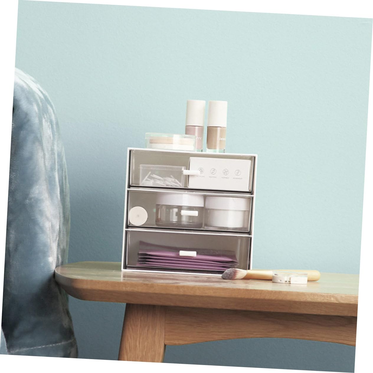 Caja de Maquillaje Organizador Transparente Cajón para Almacenamiento de Cosméticos para Escritorio y Mesa de Tocador Diseño de Material Resistente