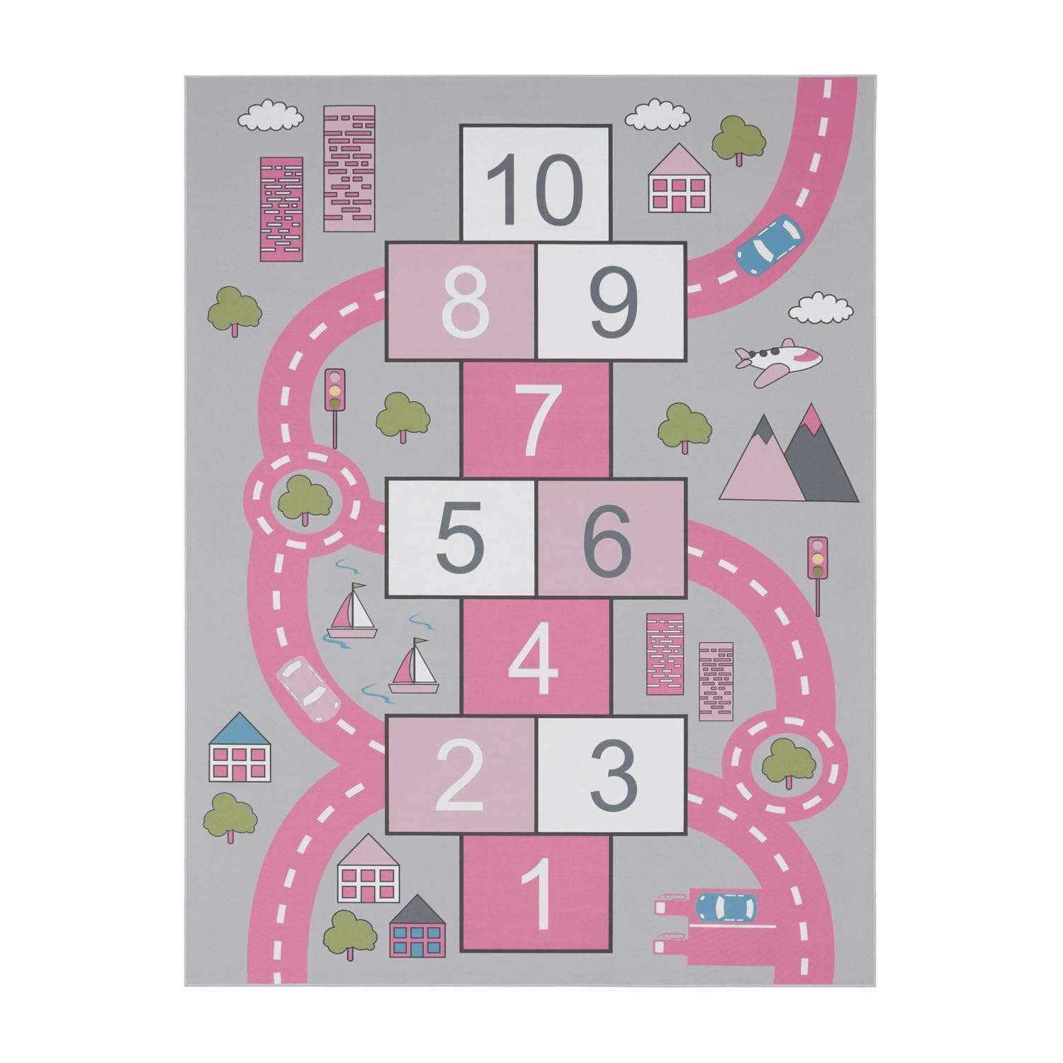 TT Home Tapis pour Enfant, Tapis De Jeu pour Chambre d'enfant Motif Rues, Marelle, Rose, Dimension:80x150 cm