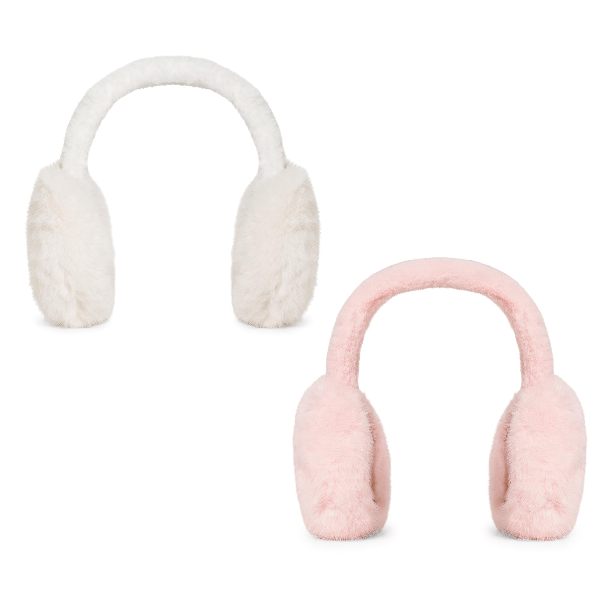 Winter Plush Earmuffs Combo |Pink & White Ultra-Soft Faux Fur Ear Warmers for Unisex & Kids | Warm, Lightweight & Comfortable Outdoor Protection Stylish | Pack of 2-image-5