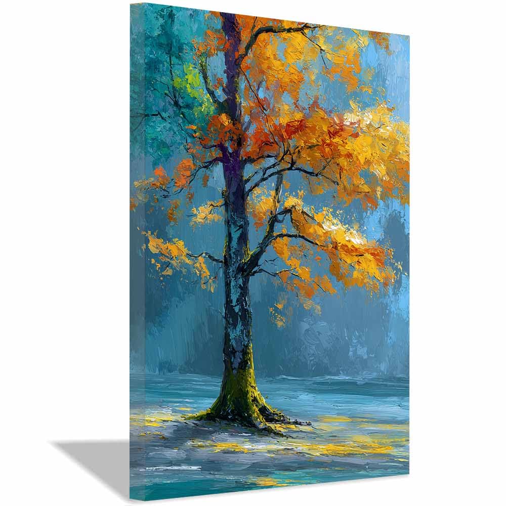 HOQIU Canvas Wall Art Luminous Whitese Tree tree poster, landscape wall art, for Living Room Bedroom Bathroom.(Multicolor)-70x100cm Framed