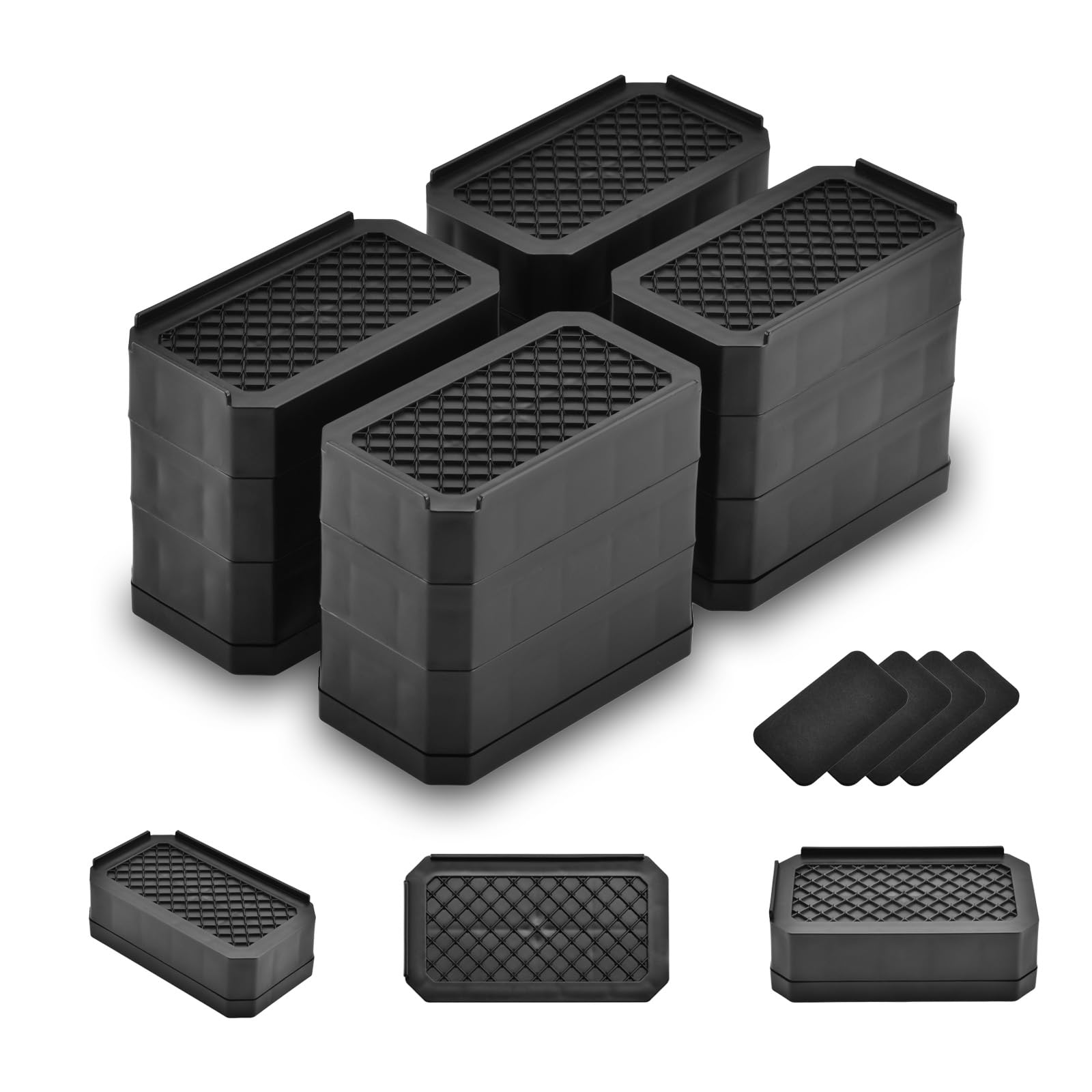 EclatBain Rectangular Adjustable Bed Risers 3&amp;4.3 Inch, 4000 lbs, 4 Pack