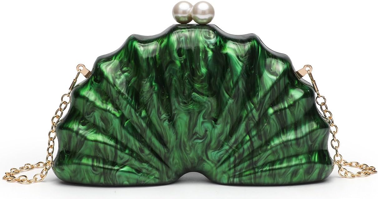 Womens Acrylic Shell Purse Evening Clutch Acrylic Evening Handbag Seashell Bag Clutch Chain Shoulder Bag Party Purse